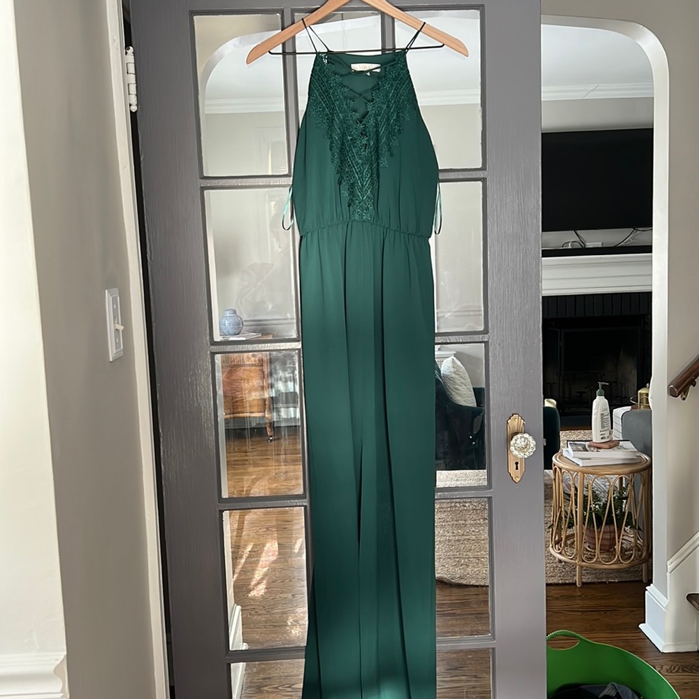 WAYF green lace up maxi dress